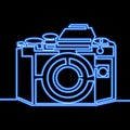 Single continuous line Photo camera neon concept