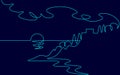 Single continuous one line art sunny ocean view. Sea voyage sunrise holiday tropical luxury journey sunset concept