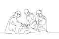 Single continuous single line drawing group of team surgeon doctor doing surgery operation to the patient with critical condition Royalty Free Stock Photo