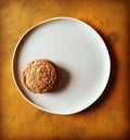 Single Cookie on blue plate and yellow textured background