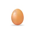 Single cracked egg. Egg with damage and showing lines on the surface from having split without coming apart. Isolated on