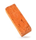 Single cracked old red or orange brick isolated on white background with clipping path