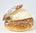 Single cream bun with almond paste Royalty Free Stock Photo