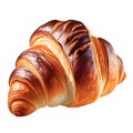 Single croissant closeup, isolated on white background