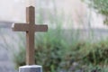 Single cross headstone in graveyard Royalty Free Stock Photo