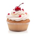 Cupcake with cherry on top isolated on a white background Royalty Free Stock Photo