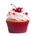 Cupcake with cherry on top isolated on a white background Royalty Free Stock Photo
