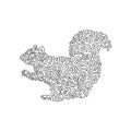 Single curly one line drawing of cute bushy tailed squirrel abstract art