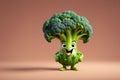 A Single Cute Broccoli as a 3D Rendered Character Over Solid Color Background Having Emotions