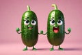 A Single Cute Cucumber as a 3D Rendered Character Over Solid Color Background Having Emotions