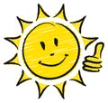 Hand Drawn Sun One Thumb Up Yellow And Black