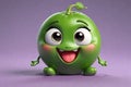 A Single Cute Pea as a 3D Rendered Character Over Solid Color Background Having Emotions