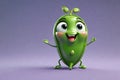 A Single Cute Pea as a 3D Rendered Character Over Solid Color Background Having Emotions