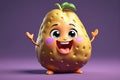 A Single Cute Potato as a 3D Rendered Character Over Solid Color Background Having Emotions