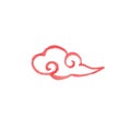 Single Cute Red and White Chinese Traditional Painting Cloud Illustration Made With Watercolor