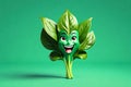 A Single Cute Spinach as a 3D Rendered Character Over Solid Color Background Having Emotions