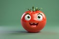 A Single Cute Tomato as a 3D Rendered Character Over Solid Color Background Having Emotions