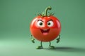 A Single Cute Tomato as a 3D Rendered Character Over Solid Color Background Having Emotions