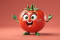 A Single Cute Tomato as a 3D Rendered Character Over Solid Color Background Having Emotions