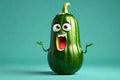 A Single Cute Zucchini as a 3D Rendered Character Over Solid Color Background Having Emotions