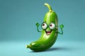 A Single Cute Zucchini as a 3D Rendered Character Over Solid Color Background Having Emotions