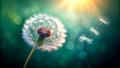 A Single Dandelion Seed Taking Flight on the Wind Generative AI Neural artwork Royalty Free Stock Photo