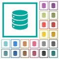 Single database flat color icons with quadrant frames