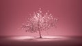 Single decidious old tree in monochrome pink color environment, 3d rendering Royalty Free Stock Photo