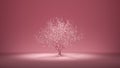 Single decidious old tree in monochrome pink color environment, 3d rendering Royalty Free Stock Photo