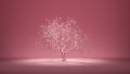 Single decidious old tree in monochrome pink color environment, 3d rendering