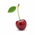 single, deep red cherry with stem and leaf, rendered specifically for a clipping path cutout Royalty Free Stock Photo