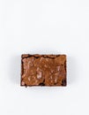 Single Fudgy Chocolate Brownie on White Background Royalty Free Stock Photo
