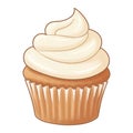 Single Delicious Vanilla Cupcake with White Frosting in Paper Wrapper Illustration Royalty Free Stock Photo