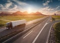 Single delivery truck on highway at idyllic morning Royalty Free Stock Photo