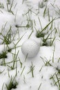 Single dimpled golf ball in the snow Royalty Free Stock Photo