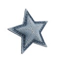 Distressed denim star patch detailed texture close up textured craft supplies fabric star isolated on white background Royalty Free Stock Photo