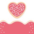 Pink heart Donut vector set isolated on white and pink background. Top View Donuts collection into glaze