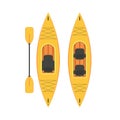 Single and double kayaks with double paddles. Top view of a canoe for fishing and tourism. Vector, cartoon.
