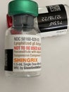 A single doze vial of the Shingrix vaccine Royalty Free Stock Photo