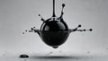 A single drop of ink floating suspended in mid-air on neutral background. Minimal, abstract, surreal background.