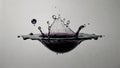 A single drop of ink floating suspended in mid-air on neutral background. Minimal, abstract, surreal background.