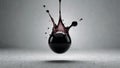 A single drop of ink floating suspended in mid-air on neutral background. Minimal, abstract, surreal background.