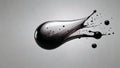 A single drop of ink floating suspended in mid-air on neutral background. Minimal, abstract, surreal background.