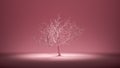 A Single dry old tree in monochrome pink color environment, no leaf, 3d rendering