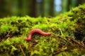 single earthworm on mossy ground Royalty Free Stock Photo