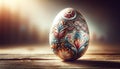 Single easter egg with ornate painting with copy space