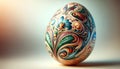 Single easter egg with ornate painting with copy space