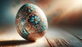 Single easter egg with ornate painting with copy space