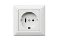 Single electrical outlet on white wall Royalty Free Stock Photo