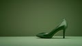 A single elegant colored high-heeled shoe, perfectly positioned against a flat background, symbolizes timeless fashion.